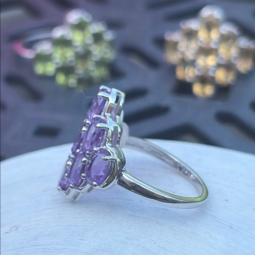 Natural 3.30 carat Genuine Amethyst Waterfall Design Cluster Ring Size 8